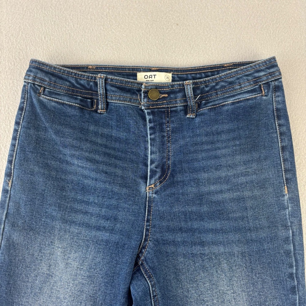 OAT New York High Rise Jeans Women 25 Blue Denim Straight Leg Stretch Workwear - Picture 2 of 10